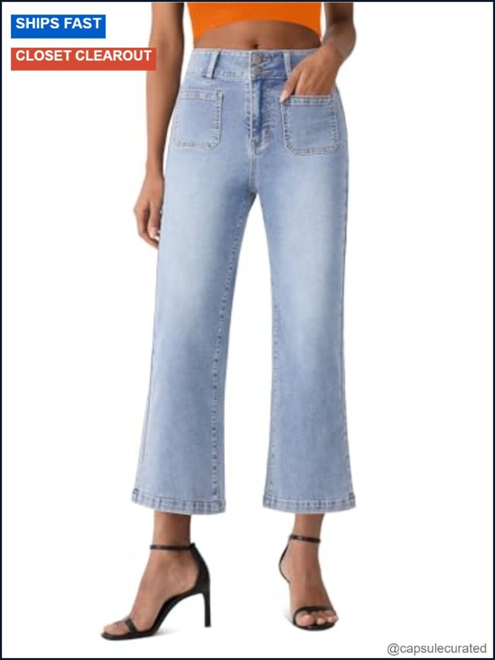 High Waisted Cropped Flare Jeans Stretchy Denim Pants